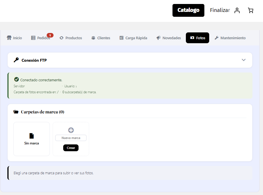 Conexión directa para cargar fotos de productos por marca